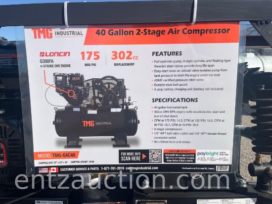 TMG 40 GALLON 2 STAGE AIR COMPRESSOR, UNUSED