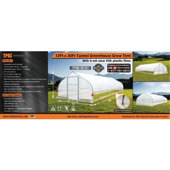 TMG 12' X 30' TUNNEL GREENHOUSE GROW TENT