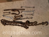 LOT OF MISC. SHOP ITEMS, HAMMER, CHAIN, BOLTS