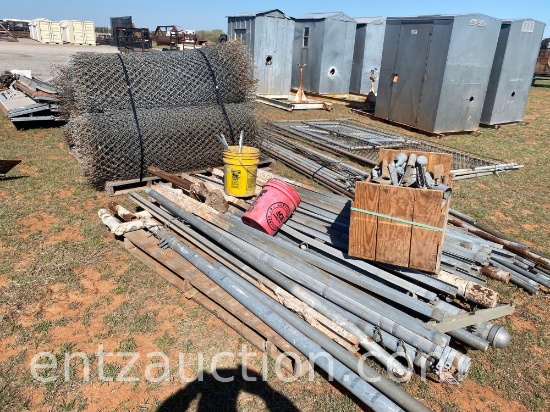 LARGE LOT OF CHAIN LINK FENCE, POSTS, TOP RAIL &