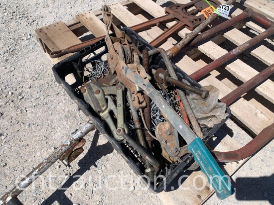 PALLET OF HORN SHEARS, CALF PULLER, BOX OF MISC.