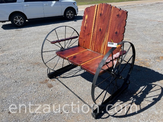 CUSTOM WAGON WHEEL CEDAR BENCH,