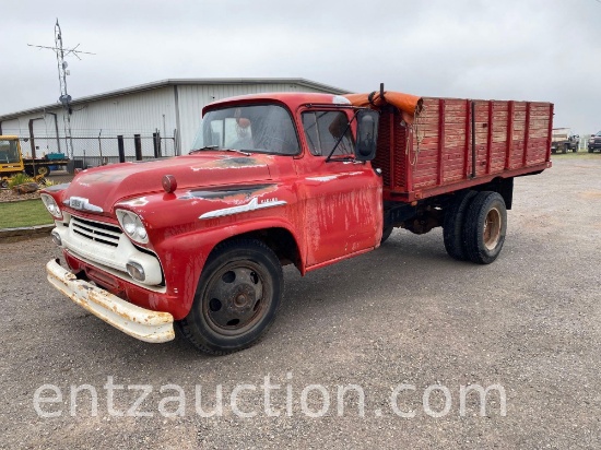 1958 CHEVY 2 TON WHEAT TRUCK, 14' BED & HOIST,