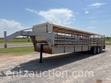 GN 6' X 32' STOCK TRAILER, BAR TOP W/ CANVAS TOP,