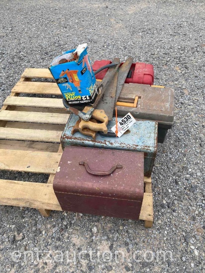 MISC TOOLBOXES, 12 TON BOTTLE JACK, MISC HAND SAWS