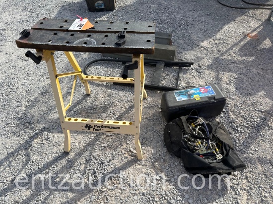 LOT W/ STEP LADDER, SET OF SAW HORSES, 2 SETS