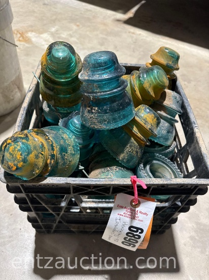 BOX OF HEMING GRAY-42 GREEN GLASS INSULATORS