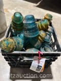 BOX OF HEMING GRAY-42 GREEN GLASS INSULATORS