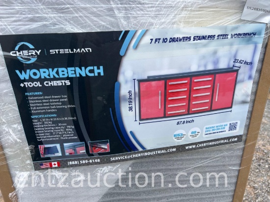 7' STAINLESS STEEL WORK BENCH W/ 10 DRAWERS,