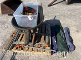 WHEEL BARROW, PIPE CLAMPS, LIGHTS & TOOLS