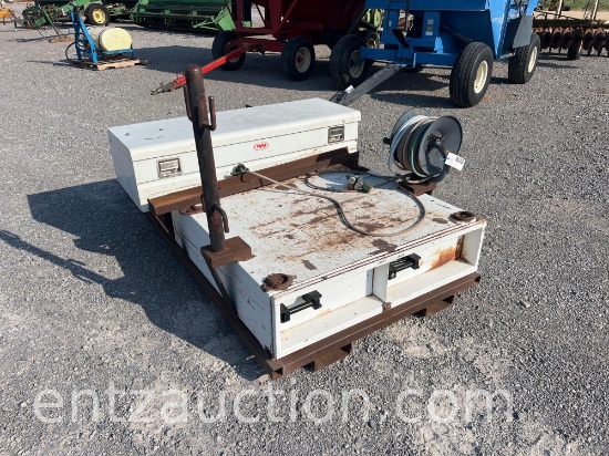 WELDING RIG ON SKIDS, 2) TOOLBOXES W/ HOSE REEL,