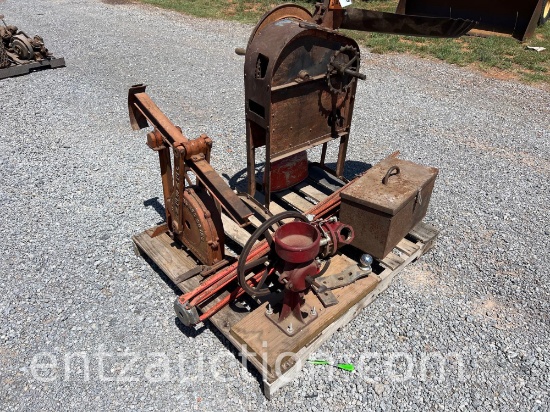 JENSEN PUMP JACK, 2 FLOUR MILLS & MISC. ANTIQUES