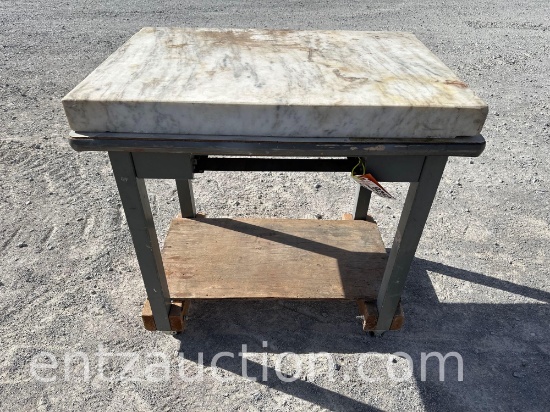 24" X 35" MARBLE TOP LEATHER WORKING TABLE W/