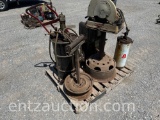 MAKITA CHOP SAW W/ STAND, DOLLY, 2) GREASE BARRELS