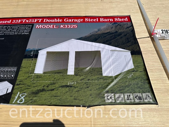 ALL METAL 25' X 33' DOUBLE GARAGE STEEL BARN SHED,
