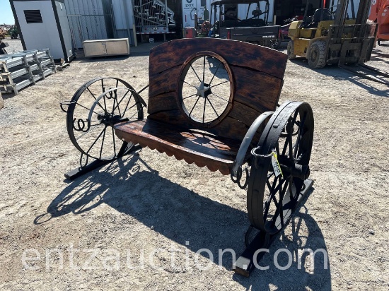 7' WAGON WHEEL OAK BENCH, HANDMADE