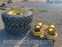 SET OF 420/85R34 DUALS, RIMS & SPACERS