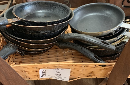 Box Lot Of Frying Pans (Non-Stick, Aluminum And Steel)