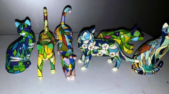 Lot 49: Hamilton Collection: "Purr-Fact Reflections Of Tiffany" Cat Figurines Set Of 6