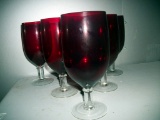 Lot 63: Series Of 70S Dinner Goblets - Clear Stemmed - Red Tops