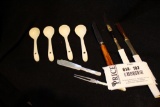 Lot 102: Four Soup Spoons, Three Knives From Taiwan, And An Oyster Shell Fork And Knives (Knife Is B