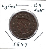 Lot 206: 1847 Large Cent - Br - G4 - Cleaned