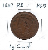 Lot 208: 1851 Large Cent - B - Vg8 - Very Nice Piece