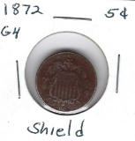 Lot 225: 1872 Shield Nickel - G4 - No Rays  - Corroded