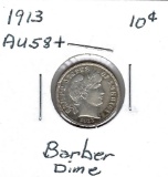 Lot 229: 1913 Barber Dime -Ef-45+  Good Stamping Well Defined.