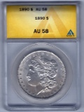 Lot 241: 1890 Morgan Silver Dollar - Au 58  - Authenticated - Slabbed