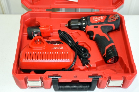 Milwaukee 3/8 Inch Drill Driver, 12Volt, Tested, Working Condition, With Case And Charger