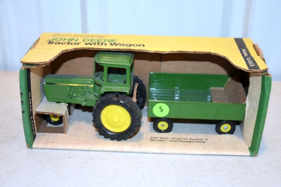 Ertl John Deere Tractor with Wagon, 1/32nd Scale, Blue Print Replica, With Box