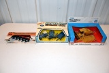 (3) Ertl New Holland Combine, Ford Farm Set, International Plow, 1/64th Scale All In Boxes
