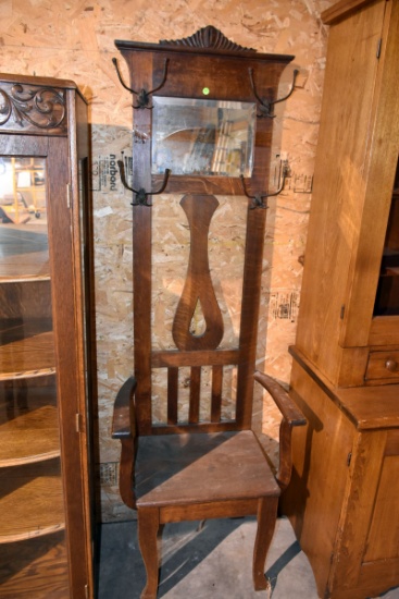 Oak Hall Seat With Beveled Mirror