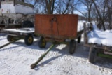 12' Wooden Flat Rack With Metal Front, Hydraulic Lift, On 6 Ton Running Gear