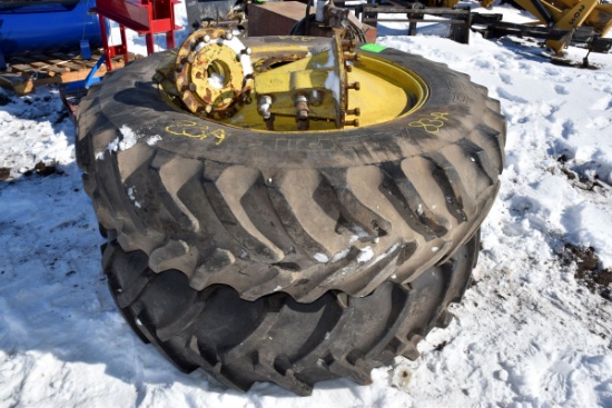 420/85R38 Tires On Hub Mount Dual Rims, 9 Bolt Hu