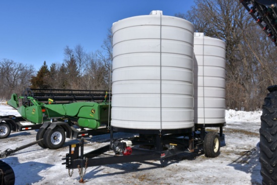 2013 B&B Double Cone Water Filling Portable Station, (2) 3000 Gallon Poly Tanks, Transfer Pump, Quic