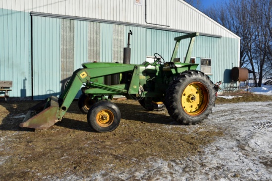 John Deere 3020 Gas Tractor, Open Station, 4455 Hours, 19.6×34 Tires, Syncro Transmission, Side Cons