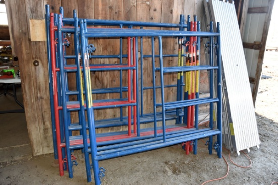 12 Sections of Waco Scaffolding, (4) 80" Aluminum Planks, Includes Cross Members and Supporting
