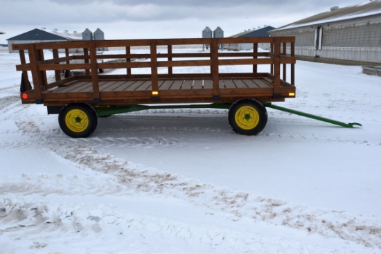 Shop Built 8'x14’ Flat Rack, Varnish Oak Parade Or Hay Ride Wagon With John Deere Running Gear, Rear
