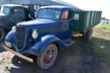 1936 Ford Ton and A Half, Grain Box, Runs, Drives, Flathead V8, Has Hoist that Works but leaks oil