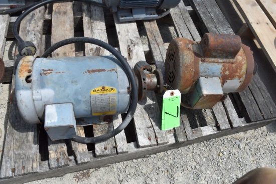 (2) Electric Motors, Baldor 2HP 3Phase & Baldor 1/2HP Single Phase, been stored inside