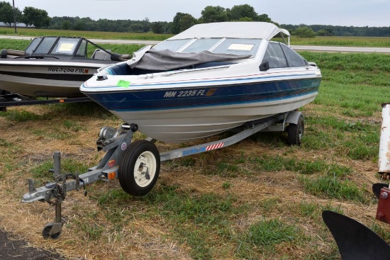 1988 Bayliner 17' Boat with an I/O motor, on  a 1988 Trailer