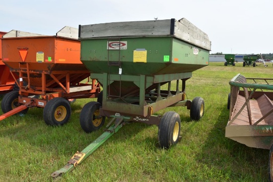 Dakon 250 Bushel Gravity Box with Demco 10  Ton Running Gear, with Adjustable Pole