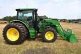 John Deere 6125R MFWD Tractor, 310 Actual One  Owner Hours, With JD H340 Loader, Joystick,  Bucket,