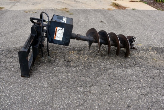 Lowe 1200E Skid Loader Attachment, Post Hole Auger With 18” Bit, Universal Skid Plate