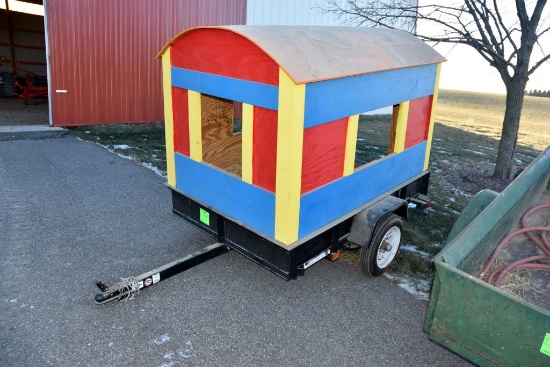 50" x 75" Single Axle Trailer With Wood Playhouse, Mesh Floor, Lights