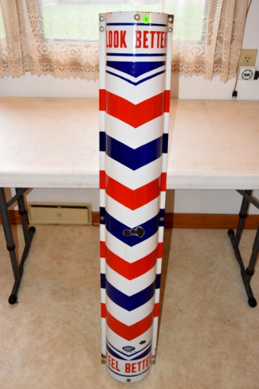 William Marvy Company, Porcelien Barber Pole Sign, 48'' Tall