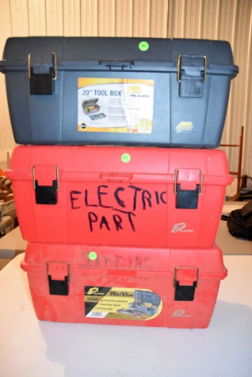 3 Plano 20" Toolboxes, Plastic, 2 Red, 1 Grey
