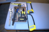 2 Hack Saws, 16'' Crescent Wrench, Nail Puller, Tape Measure, Pliers, Hammer